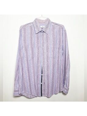 Bugatchi Uomo Mens Large Purple Pastel Long Sleeve Button-Down Shirt Shaped Fit
